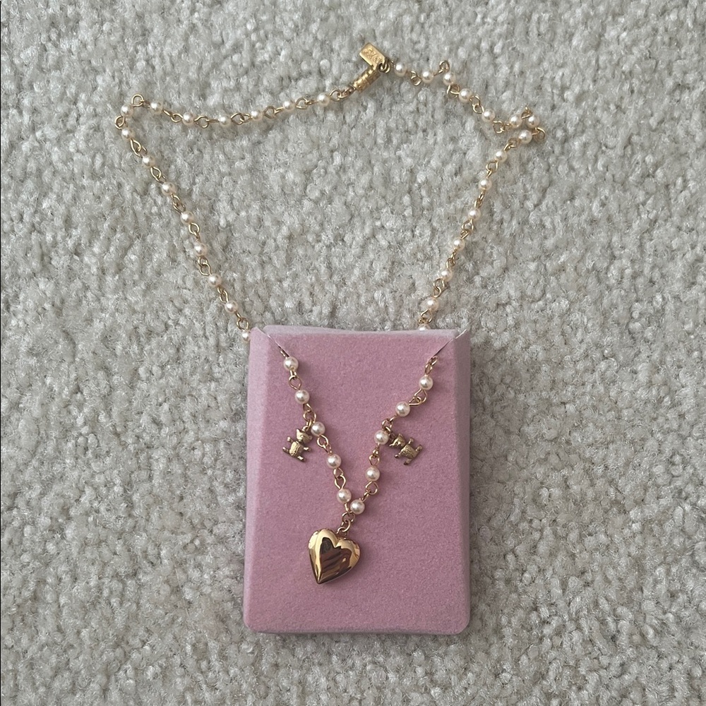 1928 for Things Remembered Gold Heart Locket Necklace with Pearl Bead Accents - Picture 2 of 4